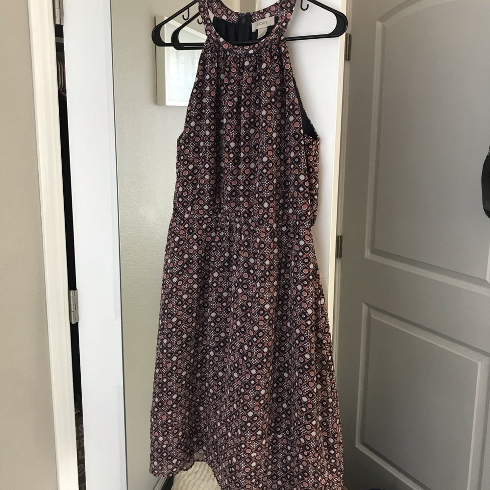 LOFT Coral and Navy Halter Dress